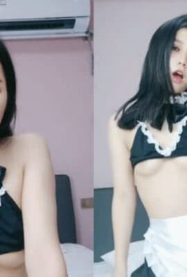 顶级颜值极品小妞女仆装啪啪，特写舔弄大屌口活很棒，撩起内衣露奶子，主动上位骑坐，大屌爆插粉穴1
